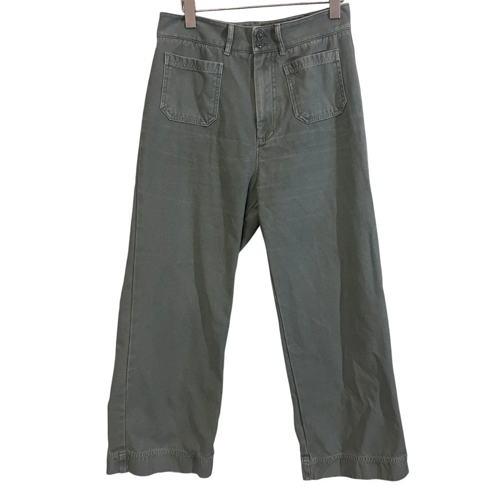 Marine Layer Love Me Tender Wide Leg Crop‎ Pants in Sage Green, Women's Size 8